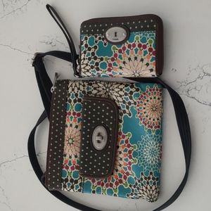 Fossil Key-per crossbody bag / purse and matching wallet.